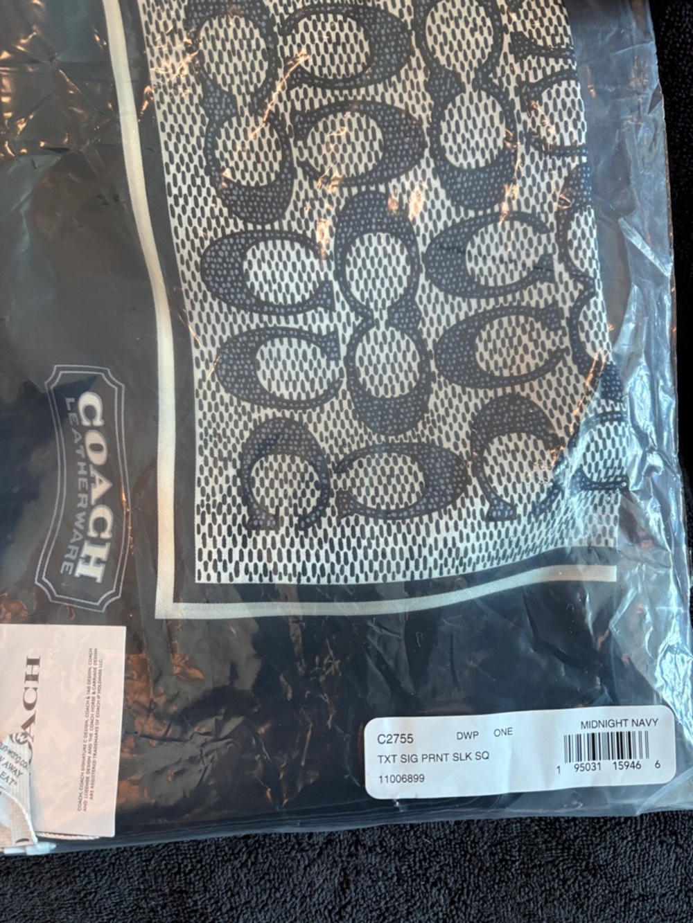 Coach Midnight Navy & Cream Signature Silk Square Scarf